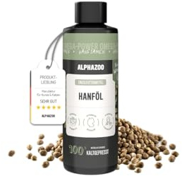 alphazoo Huile de chanvre pour chien 100 ml – Huile de graines de chanvre de qualité supérieure pressée à froid – Soutient le système immunitaire et les défenses – Riche en oméga 3-6-9 pour la peau