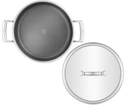 ZWILLING Peak Serveringspanna 26 cm, 2 handtag, rostfritt stål, non-stick vaxkakebeläggning, särskilt reptålig, glaslock, lämplig för alla spisar, lämplig för induktion, silver/svart