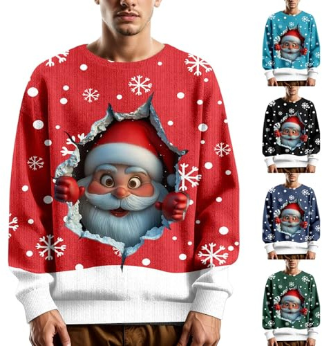 Genérico Sudadera Navidad para Hombre Hortera Talla Grande Ugly Sweater Pullover Divertido suéter navideño Camisetas de Manga Larga Cuello Redondo Punto Regalos Originales
