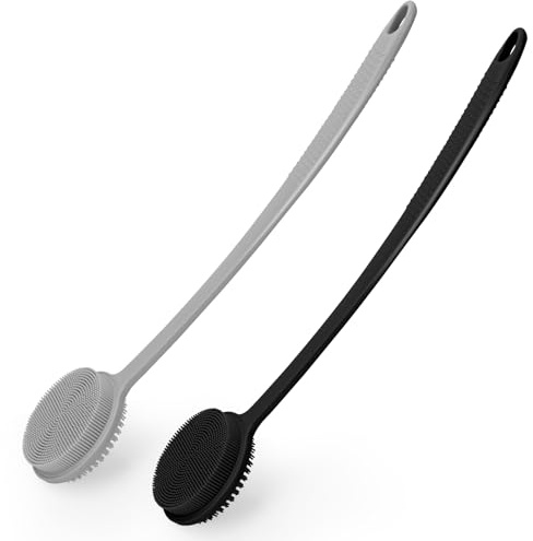 Limpiador corporal de silicona, 2 unidades, exfoliante de espalda para ducha, cepillo limpiador de ducha con mango largo, cepillo de baño para baño corporal y cepillos corporales, cepillo de limpieza