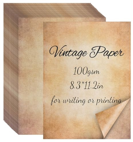 CraftyManor 80 Sheets Vintage Printer Paper, 100GSM Antique Stationery for Writing, 21.1 x 28.5cm Letter Size, Double-Sided Aged Parchment for Printing, Scrapbook, Invitation (80 Sheet)