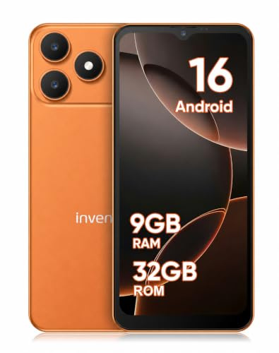 invens Note 15P Smartphone 4G Libre, Móvil Android 16 Go con Pantalla 6,52 Pulgadas, 9GB RAM + 32GB ROM, Dual SIM + TF 256GB, Cámara 16MP+5MP, Face ID, Batería Extraíble 3500mAh, USB-C, Naranja