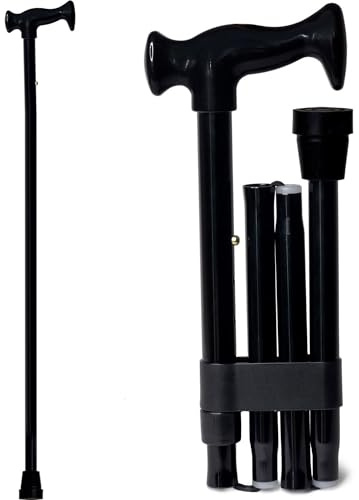 DMI Adjustable Folding Cane with Ergonomic Handle, Lightweight, Sturdy and Support up to 250 pounds, Great for Travel, Walking Stick, Black