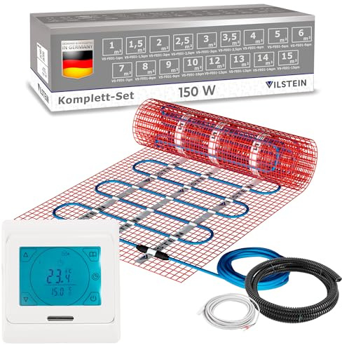VILSTEIN® Elektrische Fußbodenheizung [150W/m²] - Bodenheizung Elektrisch geeignet für Laminat, Fliesen & mehr - Elektro Fussbodenheizung - Elektrische Heizmatte Fußboden - (3x0.5m - 1.5qm)