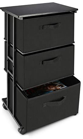 MAX Houser Dresser Storage with 3 Drawers, Fabric Dresser Tower, Vertical Storage Unit for Bedroom, Closet, Office, Black