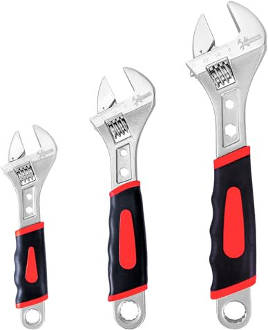 Navegando Adjustable Spanner Set with Soft Grip, 6/8/10-Inch Heavy Duty Adjustable Wrench Tools for Mechanics, 3-Piece