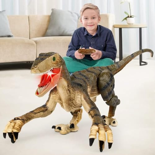 Mini Tudou Remote Control Dinosaur Toys Walking Jurassic Velociraptor 6+ | Light Up & Simulation Sounds, 2.4Ghz Robot Dino, RC Dinosaur Toy for Boys Kids