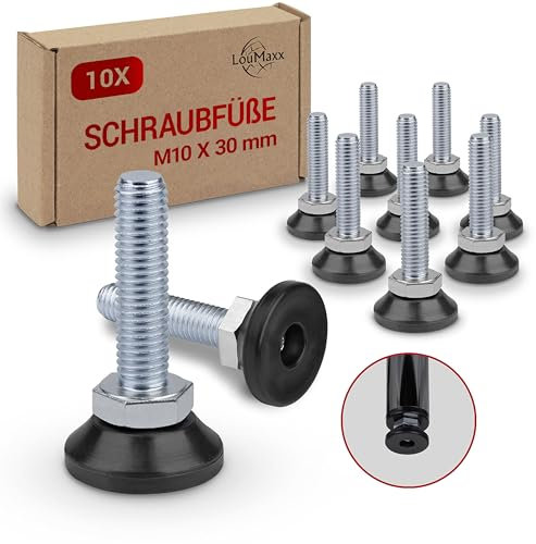LouMaxx Vis de Réglage M10 - Pieds Réglables 30 mm - Pied de Nivellement pour Machine - Lot de 10