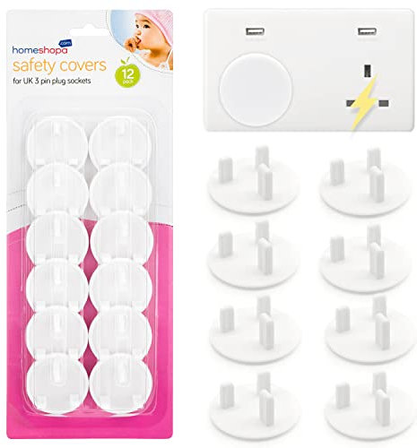 HOMESHOPA 12 Pack Plug Socket Covers UK, Baby Proofing Safety Socket Protector, Tight Fit Waterproof White Electric Outlet Cover for Child Safety