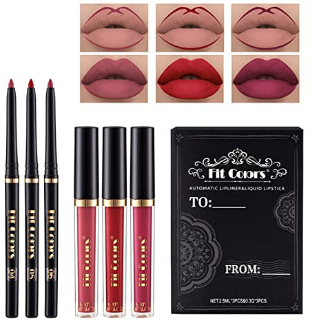 MKNZOME Matita Labbra Lunga Durata e Lucidalabbra, 6 pezzi Matte Lip Gloss Rossetto Lunga Durata Make Up Tinta Labbra Rossetto Liquido Impermeabile Professionale Kit Regalo Trucchi Donna