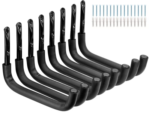 PiPaFox Gancho de almacenamiento de garaje resistente, paquete de 8 ganchos de escalera de montaje en pared con brazo jumbo de 32,5 cm, ganchos de utilidad para bicicleta