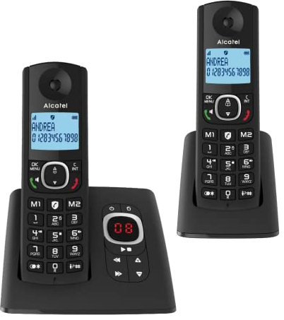 ALCATEL F530 Voice Duo - Schnurloses Festnetztelefon DECT mit Anrufbeantworter - Großes Display - Freisprechfunktion - Anrufblockierungsfunktion - 2 Direktwahltasten - 2 Mobilteile - Schwarz