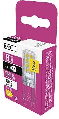 EMOS Lampadina LED G9, 2,5 W, ricambio per lampadina da 32 W, pin JC, luminosità 350 lm, bianco neutro 4000 Kelvin, durata 30000 h