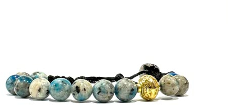 Samsara Bracciale Tibetano in Pietra K2 Regolabile 18,5-22,5 cm Perline Naturali 8 mm Filo Cotone Cerato Alta Resistenza Chiusura Ottone Gioiello Artigianale Unisex con Sacchetto