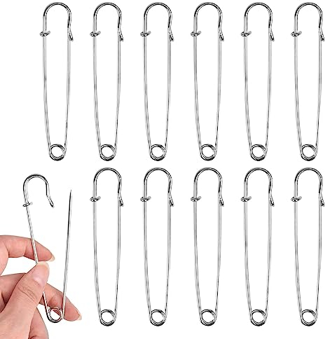 Jiayaus Sicherheitsnadeln Groß, 12 Stück 10 cm/4 Zoll Sicherheitsnadel - Edelstahl, Robust, Safety Pins für Decken, Strickzeug, Schmuck und Handarbeiten, Kilt, Kleidung (Silber)