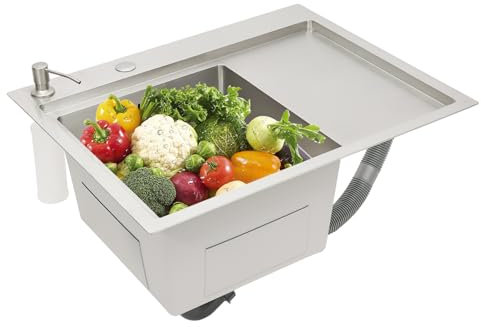 Lavello da Incasso, Lavabo Sottopiano, in Acciaio Inox, con Dispenser di Sapone, Lavello da Cucina, Lavello da Incasso, in Acciaio Inox con Bacino di Raccolta