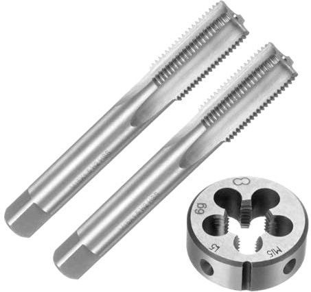 QUARKZMAN Set di 3pz Maschio e Filiere, Metrico M15 x 1.5 Maschio Filettatura e Filiere Rotondo, Kit di Attrezzi per Filettatura e Maschiatura per Riparazione di Dadi Viti