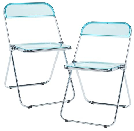 [en.casa] Fällstol pornainer uppsättning av 2 stolar vikbara matstolar 74 x 46 x 47 cm skrivbordsstol lastkapacitet 120 kg köksstolar metallram ljusblå, transparent