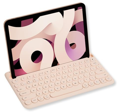 Macally Bluetooth Keyboard for Tablet | Wireless Keyboard for iPad mini/Pro/Air, iPhone (Multi-Device, Built-in Stand, Portable, Rechargeable) - Boba Brown