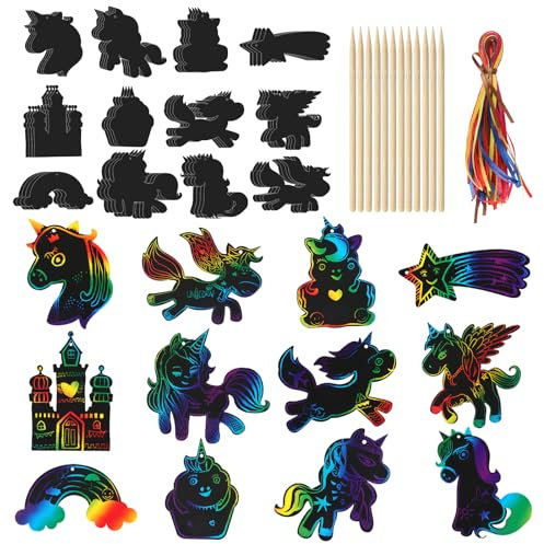 kayqbonke 48 Stück Kratzbilder, Kratzbilder für Kinder ab 3, Tier kratzbild, Kommt mit 48 Bunten Bändern, 12 Bambus-Stifte, Kratzbild Geeignet für Geburtstagsfeier Handwerk Partei DIY Dekoration