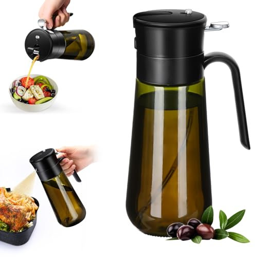 Euqvunn Oil Spray Bottle, 2-in-1 Oil Dispenser&Sprayer Light-blocking Glass Bottle[Fine Spray & Clog-Resistant Filter] Sprayer for Kitchen Cooking, Air Fryer, Olive Oil/Vinegar/Sauce 580ml
