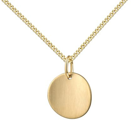 JEVELION Damenkette mit Kleiner Anhänger rund gebürstet 750 Gold, 18 Karat 18K Goldschmuck für Damen Mit Halskette 925 Silber vergoldet - Kettenlänge 55 cm.