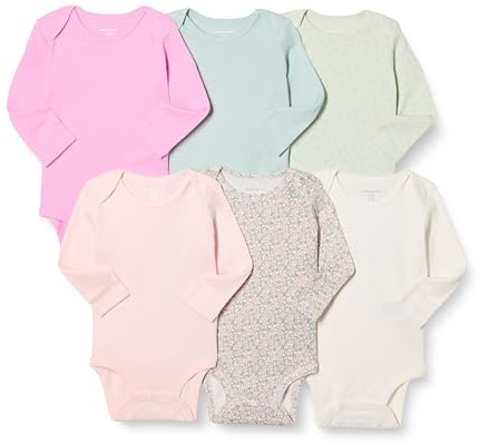 Amazon Essentials Body in Cotone a Maniche Lunghe Unisex - Bimbi 0-24, Pacco da 6, Floreale/Rosa, 18 mesi