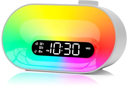 White Noise Sound Machine & Sunrise Alarm Clock, 30 Sleep Sounds, 14 Night Lights, 0-100% Dimmer, Dual Alarm, Sleep Timer, Dimmable Bedside Lamp Wake Up Light for Heavy Sleepers Adults, Kids, Bedrooms