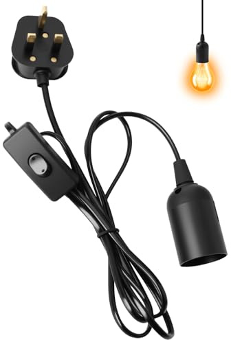 Eddrfy E27 Pendant Light Ceiling Fitting with Switch, 1.8m Textile Cable UK Plug, Compatible with E27 Bulbs, Suspended Light Fitting Kit for DIY Projects, Bedroom, Living Room, Home Decor