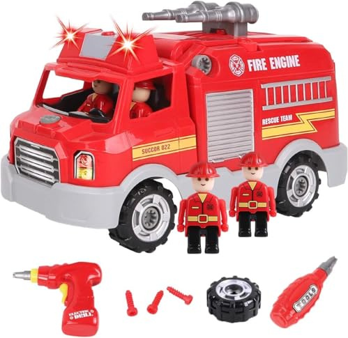 REMOKING Giocattolo per auto dei pompieri con suono e luce, montaggio auto giocattolo con attrezzi, gioco di ruolo per bambini dai 3 anni in su