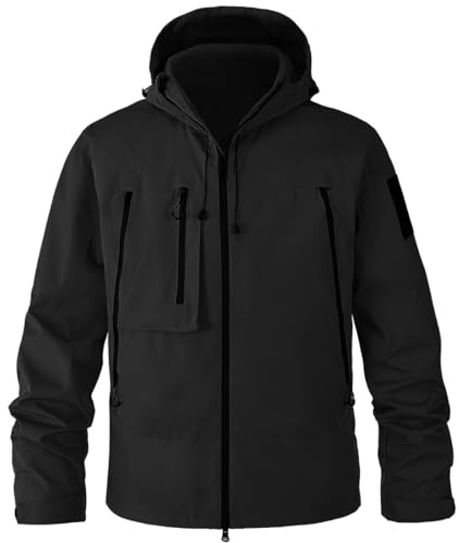 WINKEEY Veste Homme Imperméable avec Capuche Coupe-Vent Léger Manteau Pluie pour Randonné Camping Pêche, Noir XL