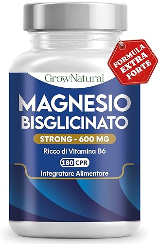 Magnesio Bisglicinato 600mg - 180 Compresse con Vitamina B6 - Magnesio Glicinato forma chelata - Magnesium Glycinate - Integratore Contro Stress e Affaticamento - Supporta Muscoli e Ossa