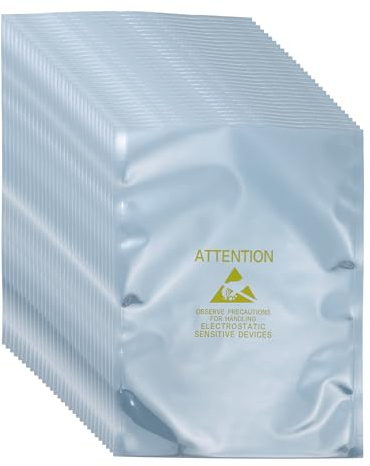 sourcing map 100 bolsas antiestáticas de 6.3 x 9.1 pulgadas, bolsa de blindaje ESD con etiquetas para disco duro, disco duro, SSD, placas base de dispositivos electrónicos, gris plateado