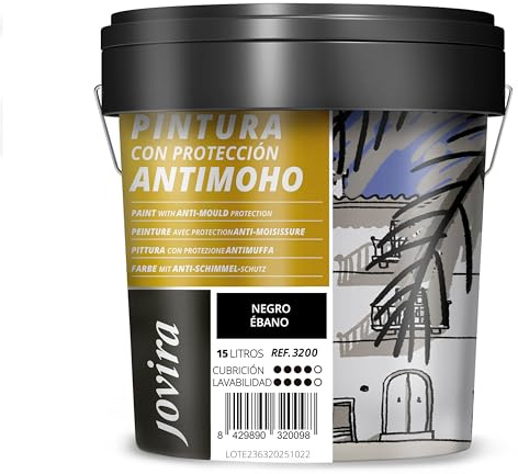 JOVIRA PINTURAS Pintura Antimoho, Evita el moho, resistente a la aparición de moho en paredes, aspecto mate. (15 Litros, Negro Ébano) -T