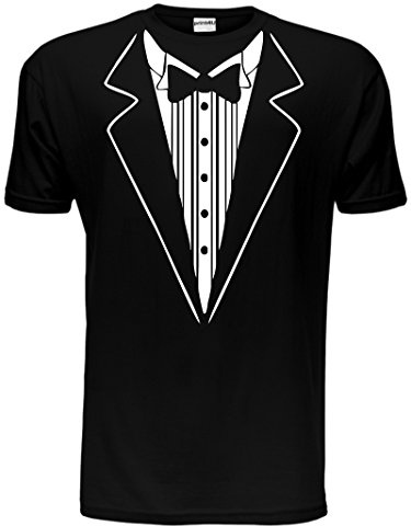 T-Shirt für Herren mit Smoking-Aufdruck, lustige Kostümidee mit Fliege Gr. X-Large, schwarz