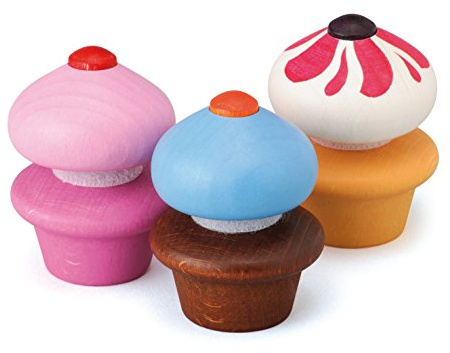 Erzi 13225 Cupcakes aus Holz, Kaufladenartikel für Kinder, Rollenspiele