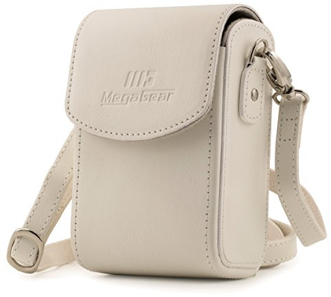 MegaGear MG1414 Panasonic Lumix DC-ZS70, DC-TZ90, DMC-LX10, DMC-ZS60, DMC-TZ80, DMC-ZS100, TZ100, TZ101 Leather Camera Case with Strap - White