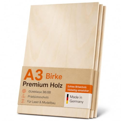 AUPROTEC 5x Birke Multiplex Holzplatte 6mm | A3 297x420mm Industriequalität | Für Deko, Modellbau, Floristik, Laubsägearbeiten und Bastelprojekte sowie zum Sägen, Bohren, Schleifen und Bemalen