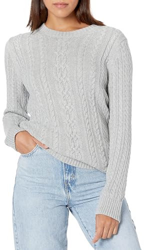 Amazon Essentials Jersey Suave Trenzado de Manga Larga con Cuello Redondo (Disponible en Tallas Grandes) Mujer, Gris Claro Mezcla, M