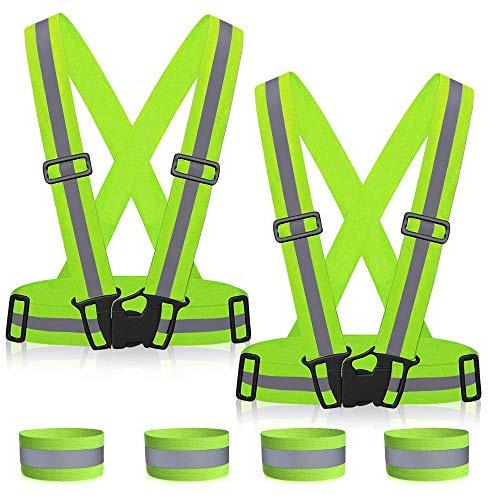 ZWOOS Gilet de Sécurité + Bracelets de Sécurité Réfléchissant, Réfléchissant Réglable Elastique Gilet de Sécurité pour La Course, Le Vélo, La Moto (2 x Gilet + 4 x Brassards)