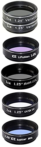 ICE 1.25 Telescope Filter Set 6 Filters Variable Polarizer, LiPoMax, Moon, IR/UV Cut, Jupiter & Wallet Optical Glass