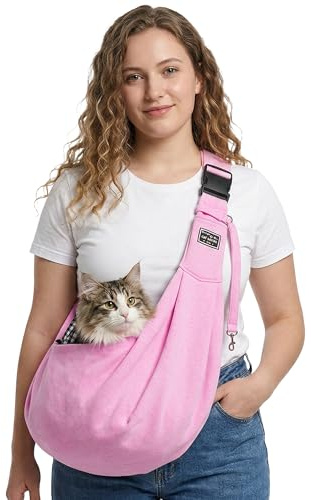 ALLSOPETS Borsa da Viaggio per Cani Borsa per Gatto Piccola Taglia con Tasca Portaoggetti Marsupio per Cane Borsa Portatile per Trasportini per Animali per Cani o Gatti Piccola (Rosa Pallido)