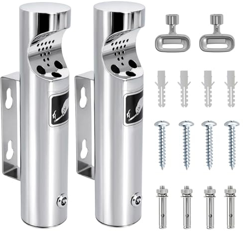 Wall Mounted Outdoor Waste Receptacle, Cendrier Extérieur, Stainless Steel Cylinder Butt Disposal, Commercial Trash Bin Container for Home, Patio, Bar, Commercial Use (Silver,1pc） (2)