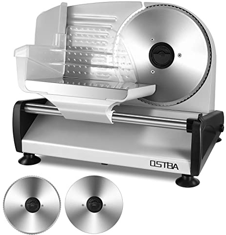 Meat Slicer 200W Electric Deli Food Slicer with 2 Removable 7.5 Stainless Steel Blade, Adjustable Thickness for Home Use, Child Lock Protection, Easy to Clean, Cuts Meat, Bread and Cheese