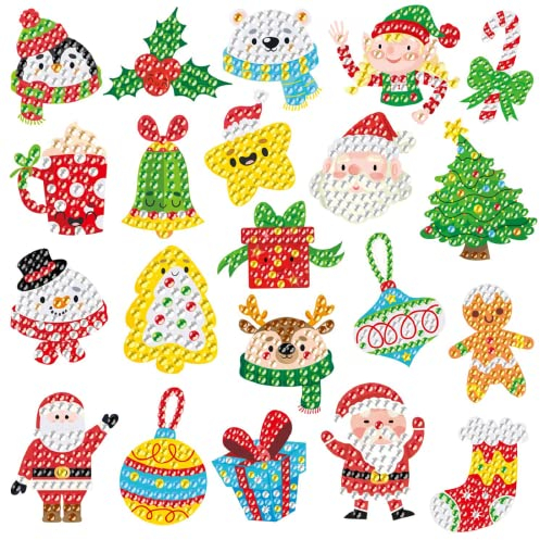 BOUTIKS 5D Diamond Painting Weihnachten, 21 Stücke DIY Weihnachten Diamant Aufkleber Kit Diamant Malerei Kits für Aufkleber Kinder Weihnachtsdekoration