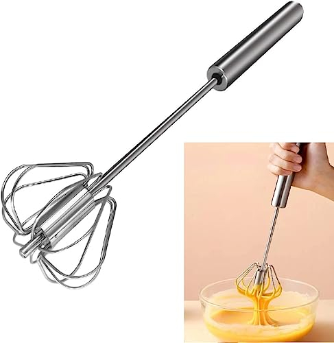 BUSINESS SQUARE BS – Fouet Rotatif à œufs Semi-Automatique 1 Pièce Fouet en Acier Inoxydable Outil de Cuisine - Melangeur Sans Moteur Electrique