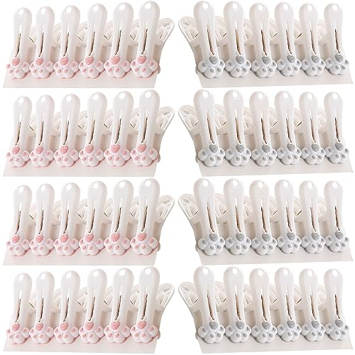 Lawen Creative/Niedliche Katzenpfote Weichgummi-Wäscheklammer, Stabiler Verschlussclip (48 Stück, Grau-Rosa)