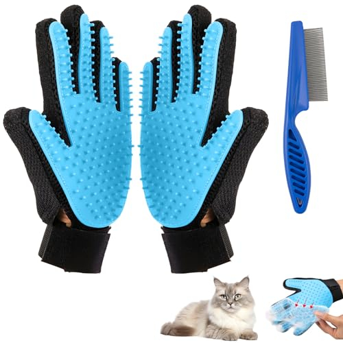ZSMJAER Haustier Handschuh katzenbürste handschuh,Geeignet für die Pflege von Hunden,Katzen und Reinigung Pet Grooming Brush Glove hat eine massierende Wirkung (Hellblau)