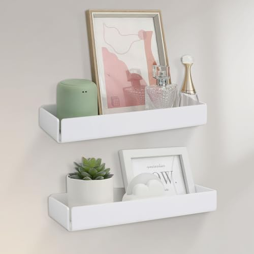 OTraki 2 Stück Wandregal Weiß, Wandregal Ohne Bohren, 31CM Acryl Regal Wand Schweberegal, Multifunktional Selbstklebend Wand Regale Schwebendes Bücherregal für Küche Wohnzimmer Badezimmer Bücher