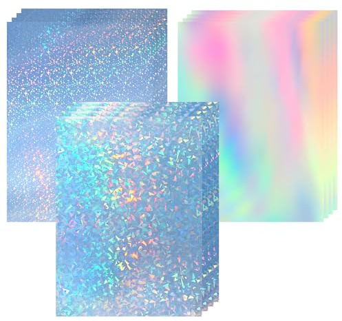HIKPACKER 12 ark holografiska klistermärken papper, A4 hologram film självhäftande holografisk folie, gör-det-själv glitterfolie för dekoration 30 x